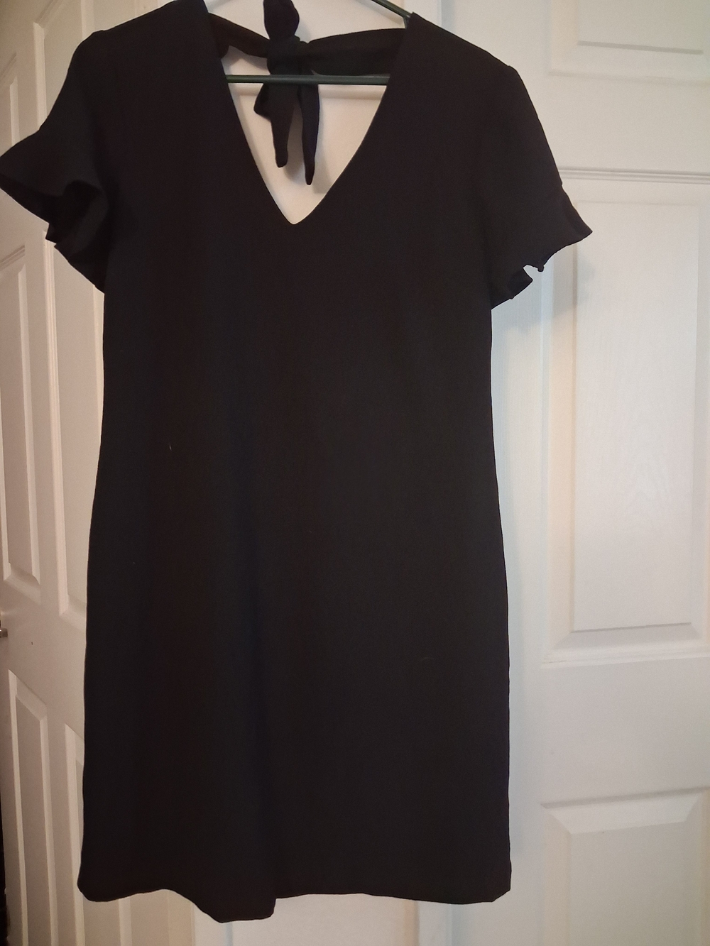 Charles Henry Black V-Neck Midi Dress with Tie Back
